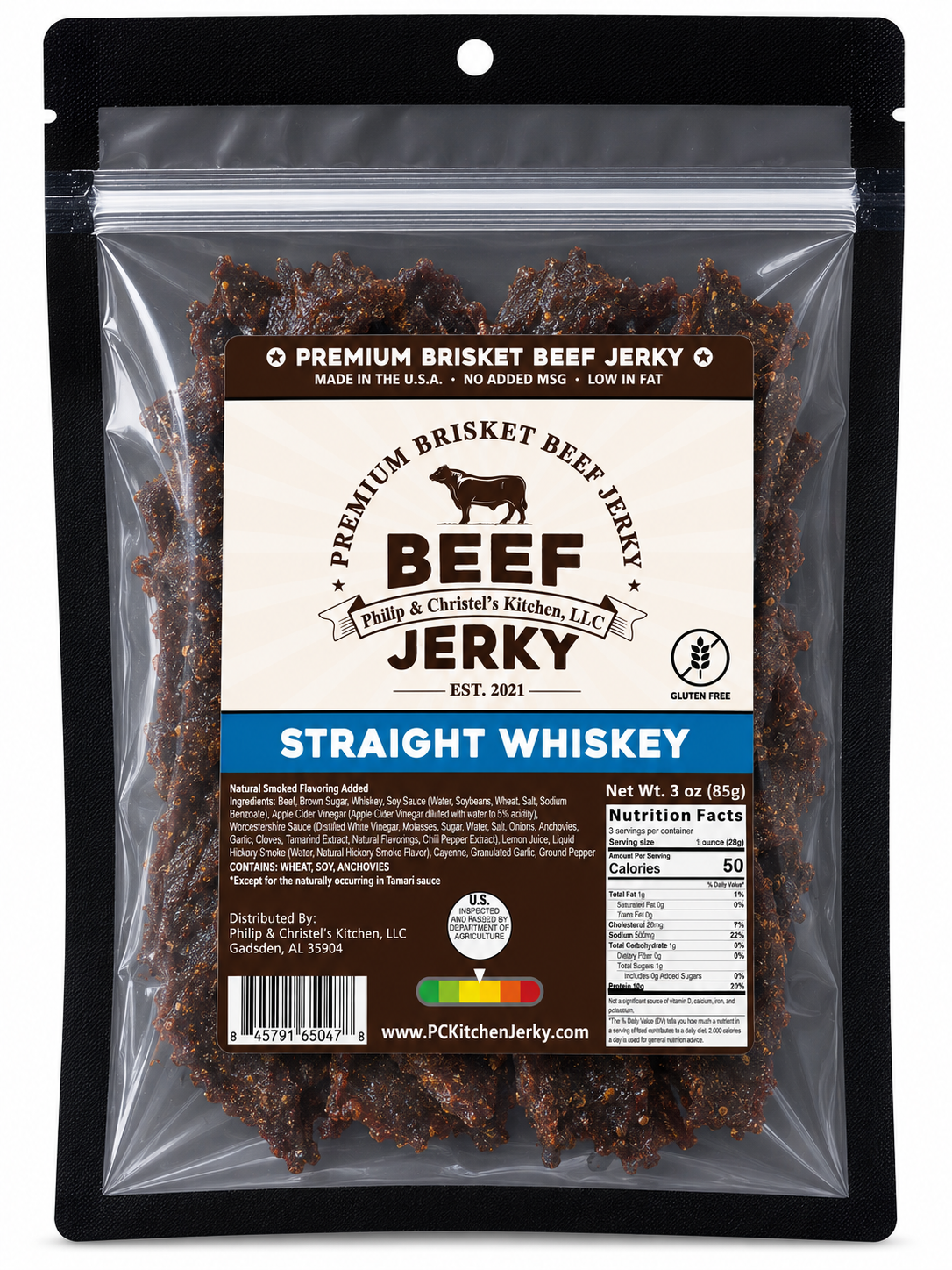 Premium Brisket Beef Jerky Straight Whiskey 3oz.