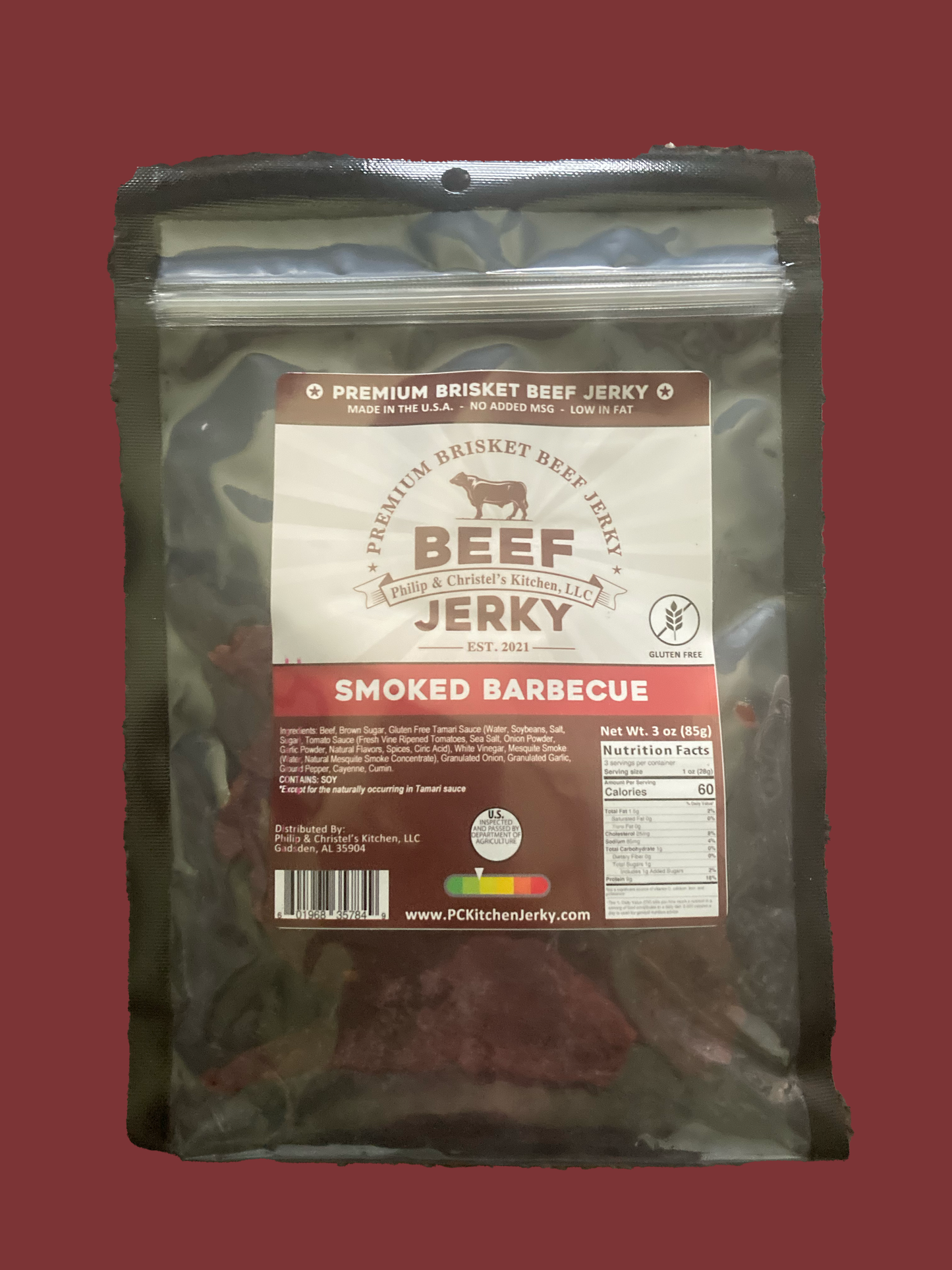 Premium Brisket Beef Jerky Smoked Barbecue 3oz.