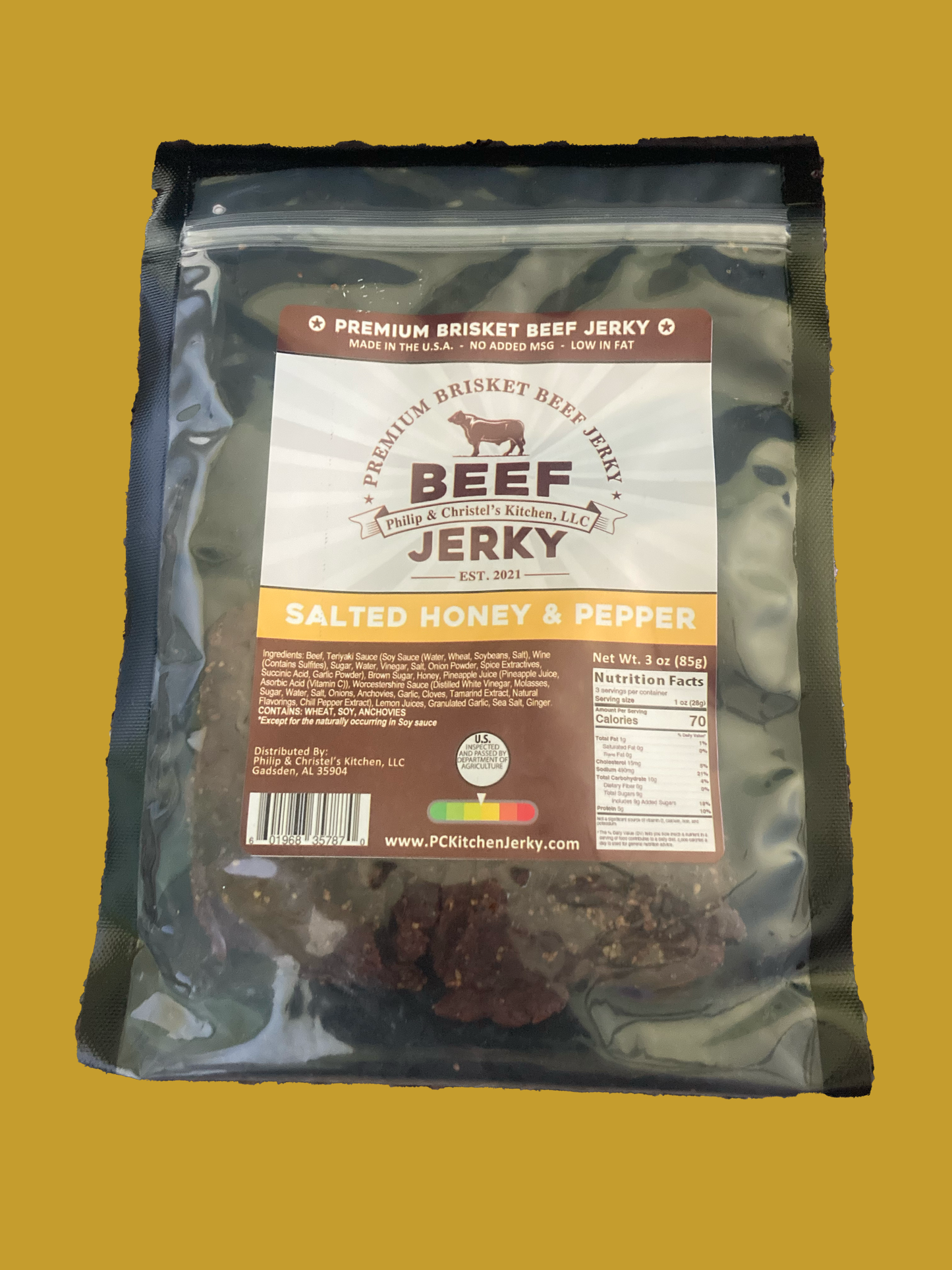 Premium Brisket Beef Jerky Salted Honey & Pepper 3oz.