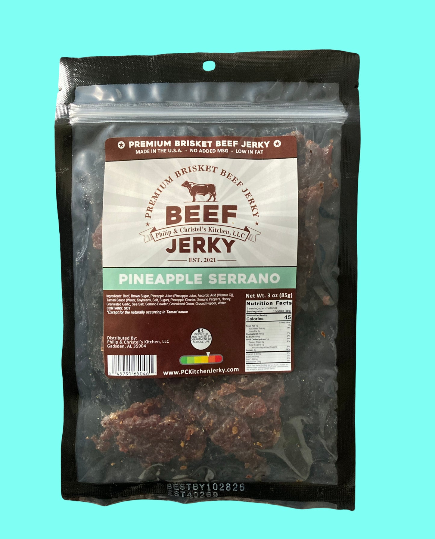 Premium Brisket Beef Jerky Pineapple Serrano 3oz.