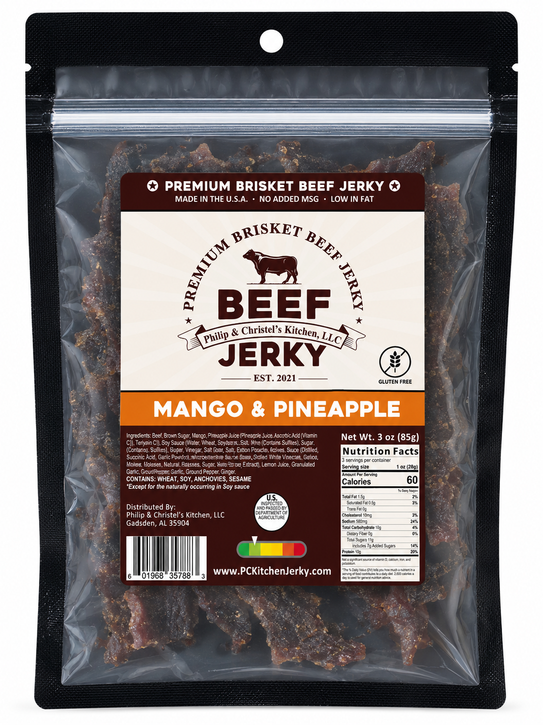 Premium Brisket Beef Jerky Mango & Pineapple 3oz.
