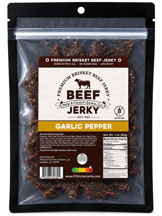 Premium Brisket Beef Jerky Garlic Pepper 3oz.