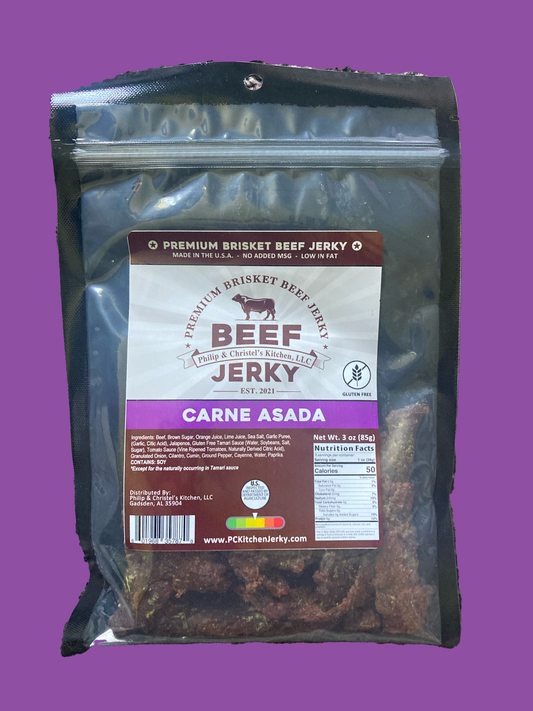 Premium Brisket Beef Jerky Carne Asada 3oz.