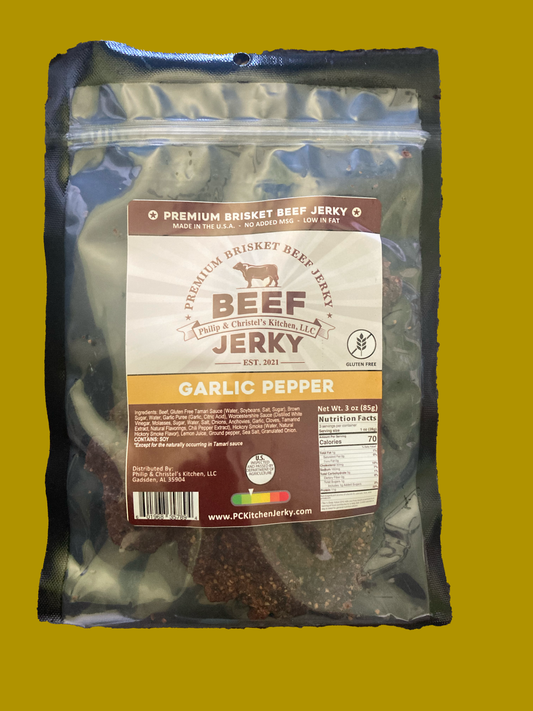 Premium Brisket Beef Jerky Garlic Pepper 3oz.