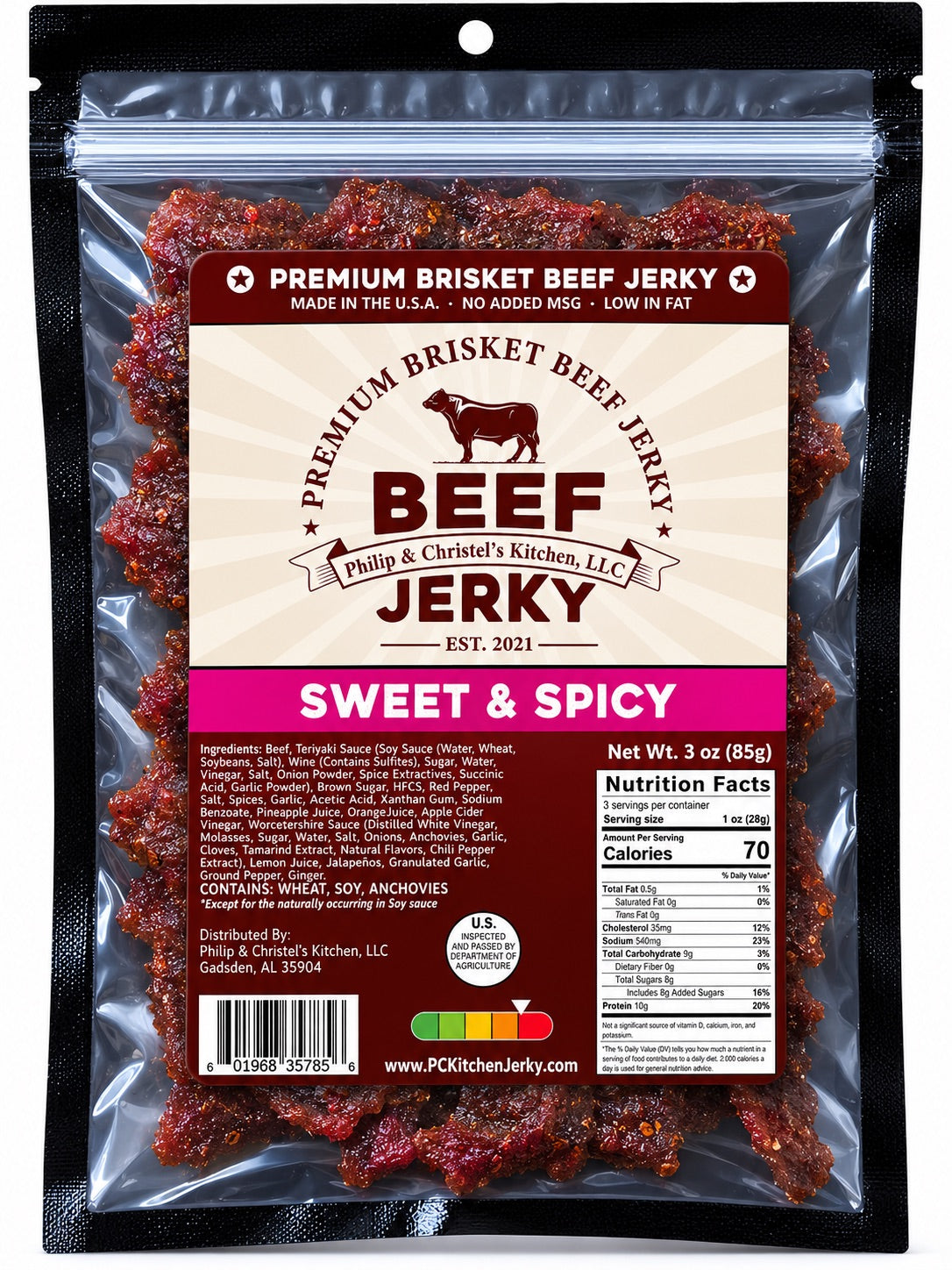 Premium Brisket Beef Jerky Sweet & Spicy 3oz.