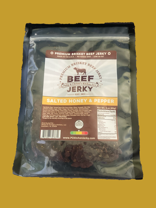 Premium Brisket Beef Jerky Salted Honey & Pepper 3oz.
